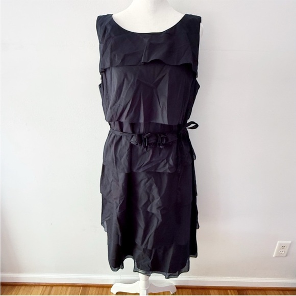 Talbots Women Cotton Tiered Ruffle Floral Belt Size 14 Black Party Goth Church - Picture 1 of 7